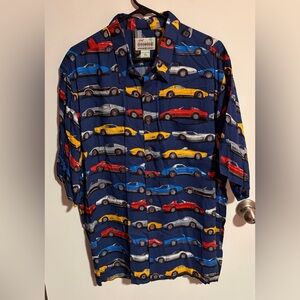 Vintage Reyn Spooner American Classics Corvette Car Pattern Hawaiian Button Up